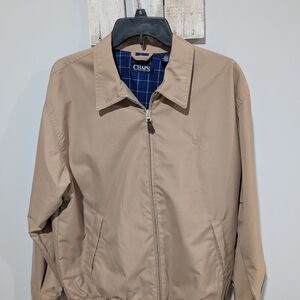 Chaps Men's Beige Bomber Jacket with Blue Check Lining